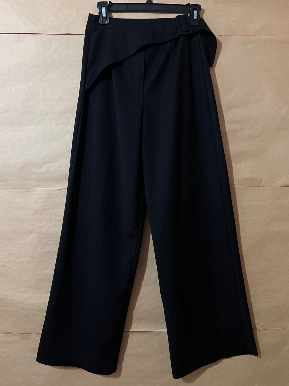Marcella NYC | Jordan Pants Asymmetrical Belt Wide Leg Trousers Black Size XS